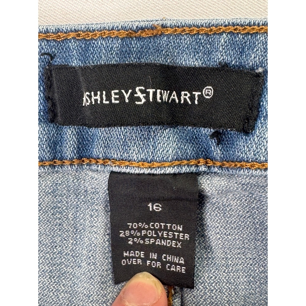 Ashley‎ Stewart Women's Size 16 Blue Skinny Patch Distressed Stretch Denim Jeans - Picture 8 of 10